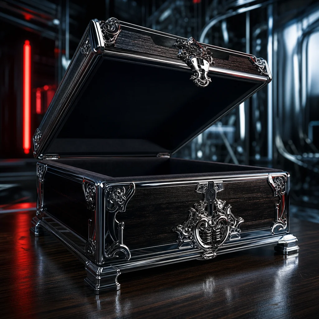 Ornate welcome bonus box with cyan chrome ribbons